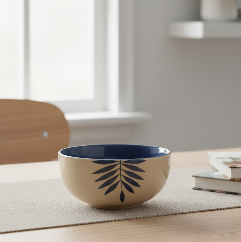 Blue Leaf Print Bowl