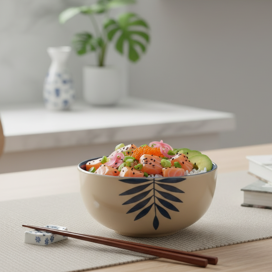 Blue Leaf Print Bowl